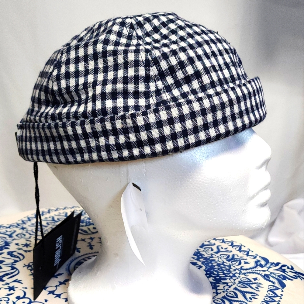 Authentic Publish Plaid Docker Hat.  Linen.  Blue/wht. NWTs. DEAL!!